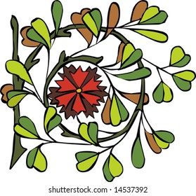 Vegetative element of design with a red flower