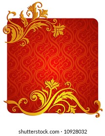 vegetative and flower ornament. Red & gold colors. A vector illustration.