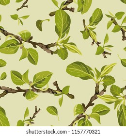 Vegetative seamless texture, floral pattern, background with foliage, vector illustration