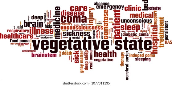 Vegetative state word cloud concept. Vector illustration