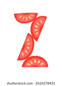Alfabeto vegetariano, letra inglesa A feita de vegetais frescos. Tomate. Conceito de decoração para livros, menus ou lojas. Design de legenda vegetal sobre fundo branco
