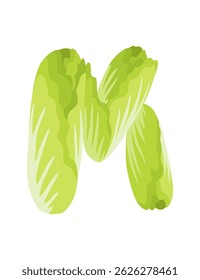 Alfabeto vegetariano, letra inglesa A feita de vegetais frescos. Salada, alface. Conceito de decoração para livros, menus ou lojas. Design de legenda vegetal sobre fundo branco