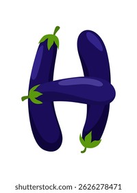 Alfabeto vegetariano, letra inglesa A feita de vegetais frescos. Berinjela. Conceito de decoração para livros, menus ou lojas. Design de legenda vegetal sobre fundo branco