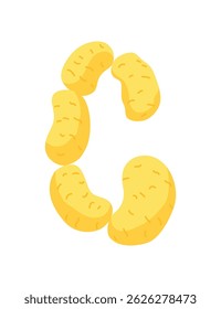 Alfabeto vegetariano, letra inglesa A feita de vegetais frescos. Batata. Conceito de decoração para livros, menus ou lojas. Design de legenda vegetal sobre fundo branco