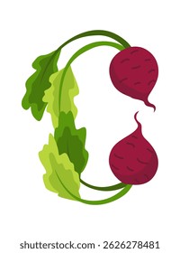 Veggie alphabet, English letter A made from fresh vegetables. Beet. Decoration concept for books, menus or shops. Vegetable lettering design on white background