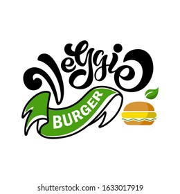 Veggie Burger Lettering logo. Illustration for fastfood cafe menu, banner, poster. Vector. eps 10