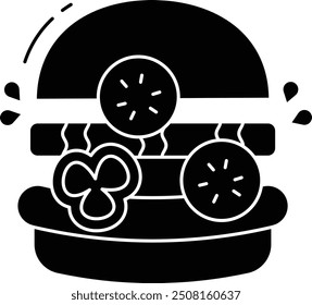 veggie burger solid glyph vector illustration