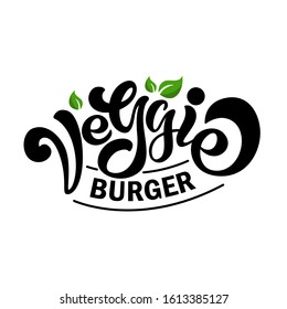 Veggie Burgers Lettering logo. Illustration for fastfood cafe menu, banner, poster. Vector. eps 10