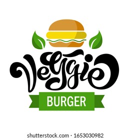 Veggie Burgers Lettering Logo. Illustration For Fastfood Cafe Menu, Banner, Poster. Vector. Eps 10