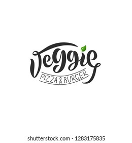 Veggie Burgers And Pizza Lettering Logo. Illustration For Fastfood Cafe Or Restaurant Menu, Banner, Poster. Vector. Eps 10
