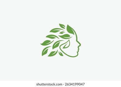 Veggie Farmer Abstract Illustration Logo  with Head Leaves Hair Concept