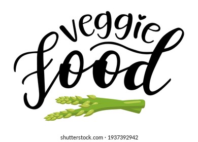 Veggie Food handwritten lettering vector emblem icon. Healthy lifestyle phrases and icon emblems for marketing cards, banners, posters, mug, notebooks, scrapbooking, pillow case and clothes design. 
