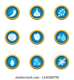 Veggie food icons set. Flat set of 9 veggie food vector icons for web isolated on white background