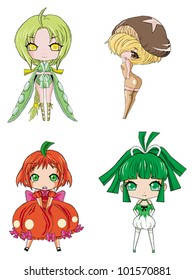 Veggie Girl 1 - Long bean, Mushroom, Pumpkin, Onion