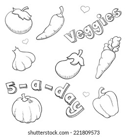 Veggie icons in scribble sketchy style.