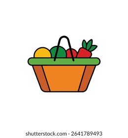 a veggie market basket in flat vector full of col.