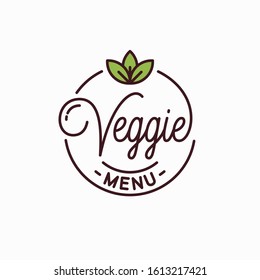 Veggie Menu Logo. Round Linear Logo Of Vegan Meal On White Background