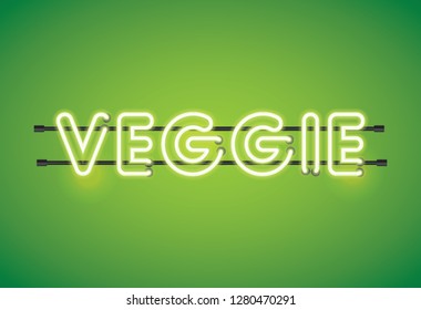 Veggie neon florescent lighting message on a green background