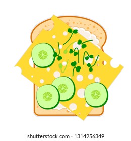 Veggie sandwich - bread, cheese, cucumber, sauce, microgreens Arugula