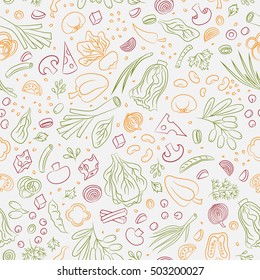 Veggie seamless pattern with vegetables. Food vector background