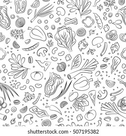 Veggie seamless pattern with vegetables. Food vector background