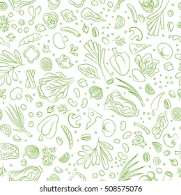 Veggie seamless pattern with vegetables. Food vector background