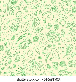 Veggie Seamless Pattern With Vegetables. Food Vector Background