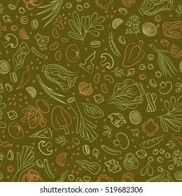 Veggie seamless pattern with vegetables. Food vector background