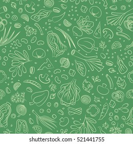 Veggie Seamless Pattern With Vegetables. Food Vector Background