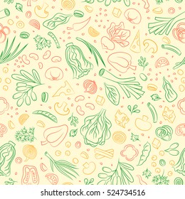 Veggie seamless pattern with vegetables. Food vector background