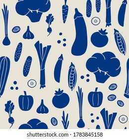 Veggie Seamless Pattern With Vegetables. Vector Background. 