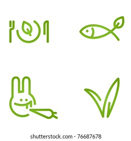 veggie signs - dish with fish and rabbit with grass