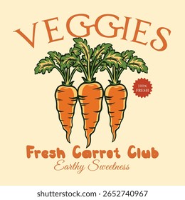 legumes arte para impressão t shirt. Cenoura vintage t camisa design. Clube de cenoura fresca. Cartaz de cenoura, adesivo e outros usos. Salada fresca todos os dias. Clube de cenoura fresca. Arte vegetal fresca para t s