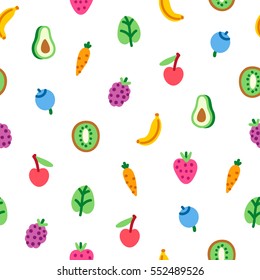 Veggies and fruits cartoon seamless pattern