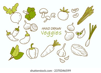 Veggies, handgezeichnet, Gemüsesatz
