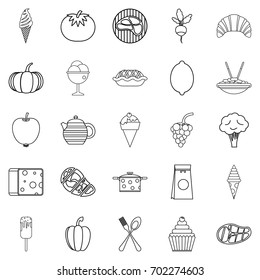 Veggies icons set. Outline set of 25 veggies vector icons for web isolated on white background