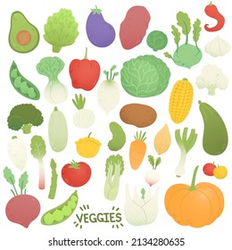 Veggies set vector, different vegetables in flat design