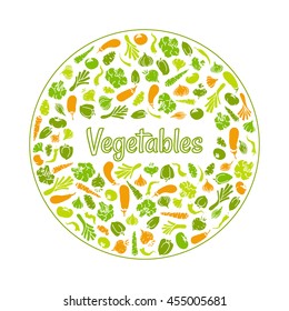 veggies shaped in circle. vector illustration for your design of vegetarian menu