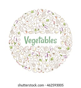 veggies shaped in circle. vector illustration for your design of vegetarian menu