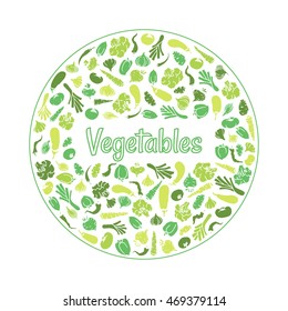 veggies shaped in circle. vector illustration for your design of vegetarian menu