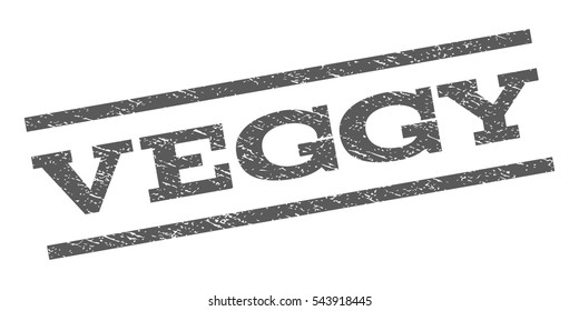 Veggy watermark stamp. Text tag between parallel lines with grunge design style. Rubber seal stamp with scratched texture. Vector grey color ink imprint on a white background.