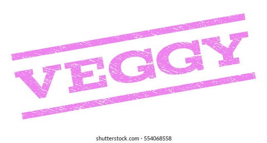 Veggy watermark stamp. Text tag between parallel lines with grunge design style. Rubber seal stamp with dirty texture. Vector violet color ink imprint on a white background.
