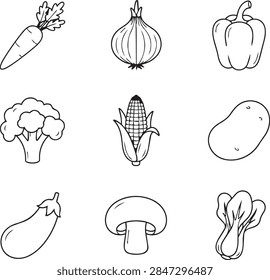 Vegitables Line Art Illustrations Groups 