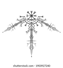 Vegvisir magic navigation compass ancient. The Vikings used many symbols in accordance to Norse mythology,  widely used in Viking society. Logo icon Wiccan esoteric sign