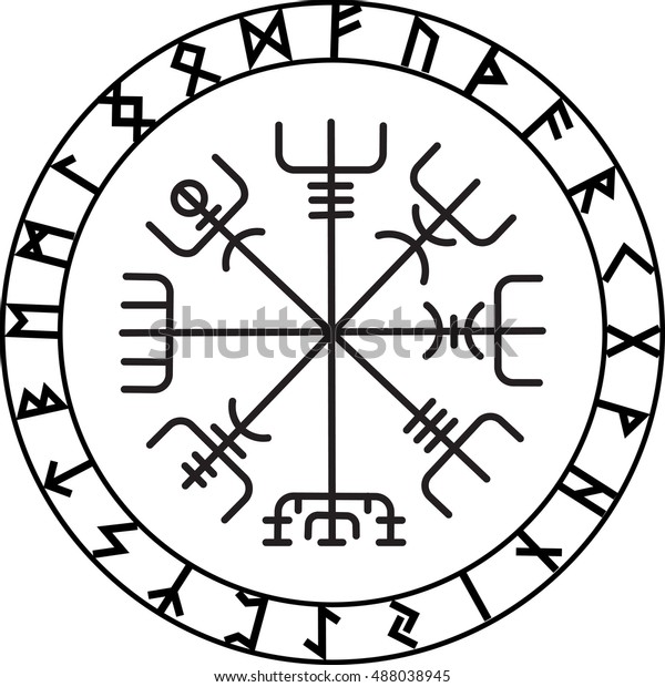 Vegvisir Magic Navigation Compass Ancient Icelandic Stock Vector ...