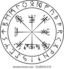 Vegvisir, um dos símbolos mais misteriosos e poderosos da mitologia nórdica sobre fundo branco.