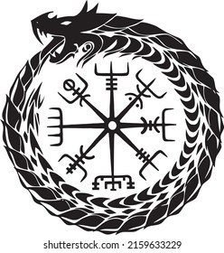 Vegvisir. Schutztalisman für Reisende. Kompass für das Wandern. Vektorgrafik