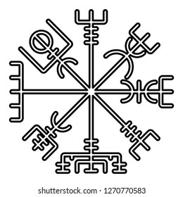 Vegvisir runic compass galdrastav Navigation compass symbol icon black color