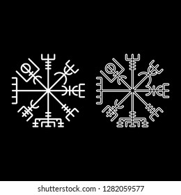 Vegvisir runic compass galdrastav Navigation compass symbol icon set white color