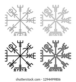 Vegvisir runic compass galdrastav Navigation compass symbol icon set grey black color vector illustration outline flat style simple image